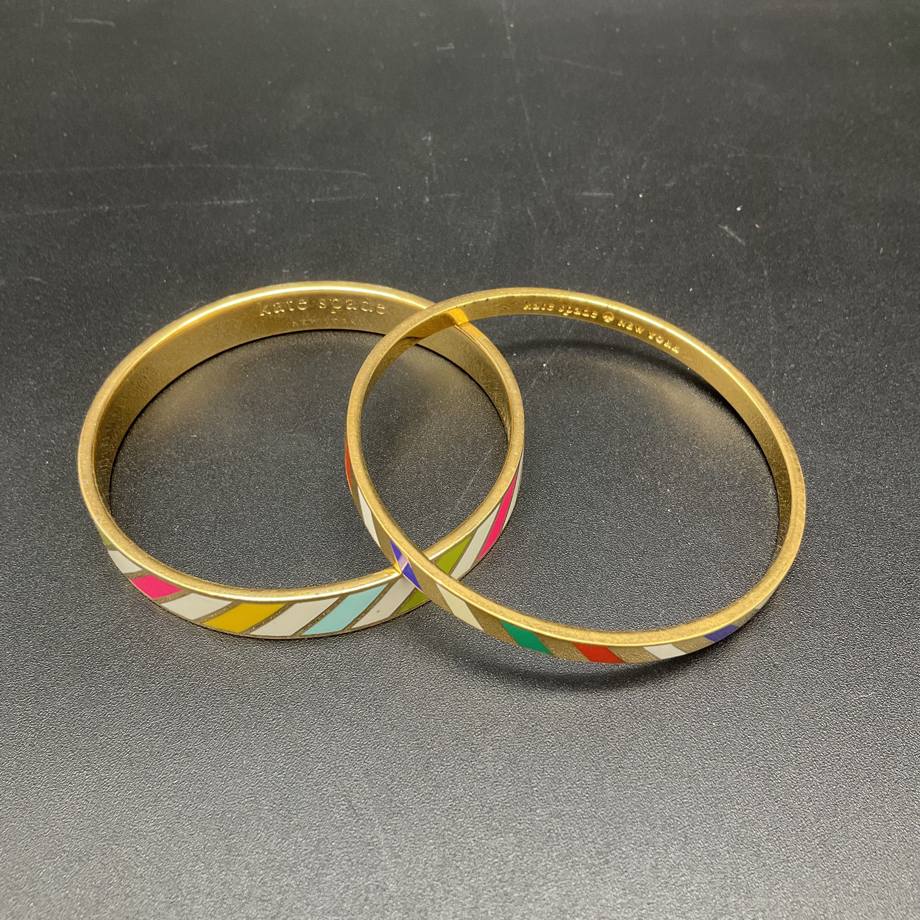 Kate Spade New York Flying Colors Enamel Bangle Bracelet Lot of 2 Gold Tone